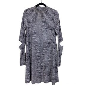 Gianni Bini Heather Gray Ribbed Knit Elbow Cutouts Long Sleeve Shift Dress M